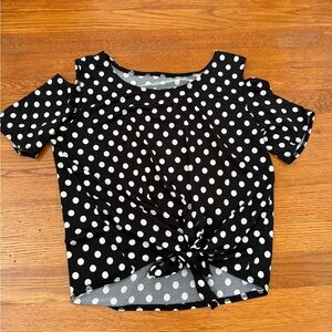 Polka Dot Cold Shoulder Top with bow at the front